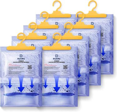 Dry & Dry [8 Packets [Net 200 g Packet] Premium Hanging Moisture Absorbers to Control Excess Moisture for Basements, Closets, Bathrooms, and Laundry Rooms. - Moisture Absorbers