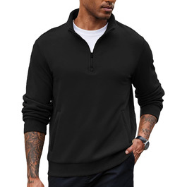 Світшот чоловічий PINSPARK з ¼ блискавкою, довгим рукавом, без капюшона, чорний, XL