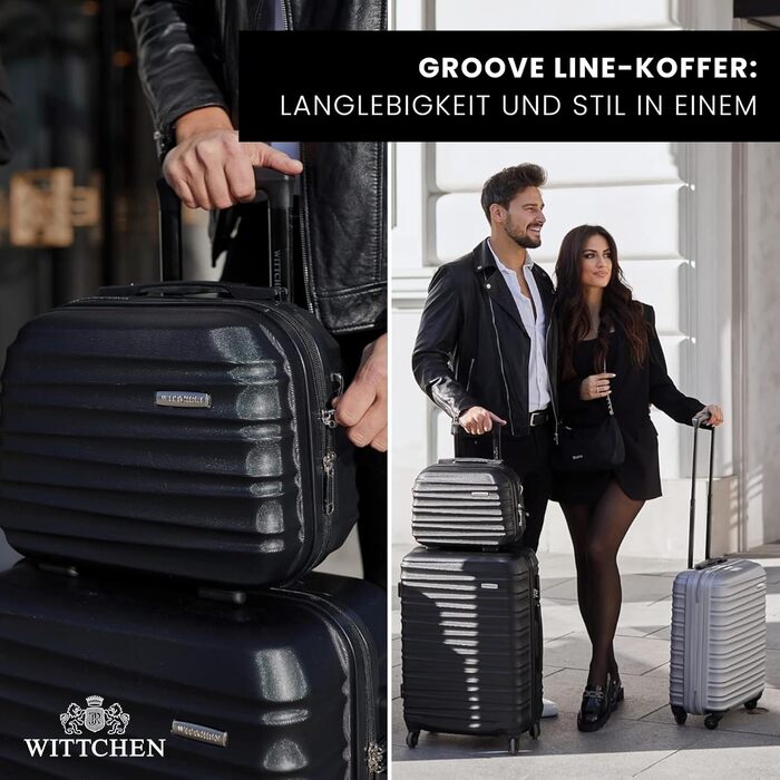 Валіза на колесах WITTCHEN Groove Line L, велика, чорна, ABS, з кодовим замком, для авіакомпаній Lufthansa/Eurowings/Ryanair