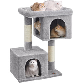 Feandrea Cat Tree, 84 cm Cat Tree, L, Cat House for Large Cats up to 7 kg, Large Platform, 2 Cat Caves, Sisal Posts, PCT61W (XL (68 x 48 x 101 cm), Light Grey)