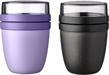 Mepal | Lunchpot Ellipse Mixed Mini | Vivid Lilac + Nordic Black | To-go muesli cup | Partition for yogurt & muesli | 300 ml + 120 ml | Suitable for freezer, microwave & dishwasher