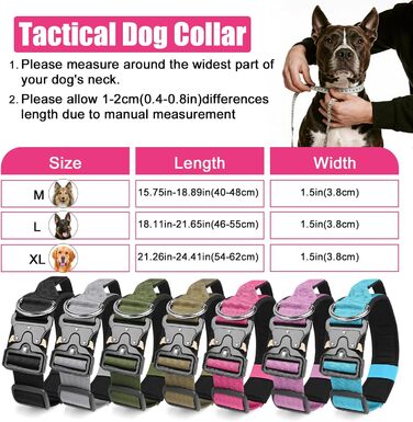 Тактичне обіднє ошейник для собак Ledeak з ручкою, регульований, широке обіднє ошейник з м'якою підкладкою, надійний карабін, для дресирування собак (фіолетовий, рожевий, XL)