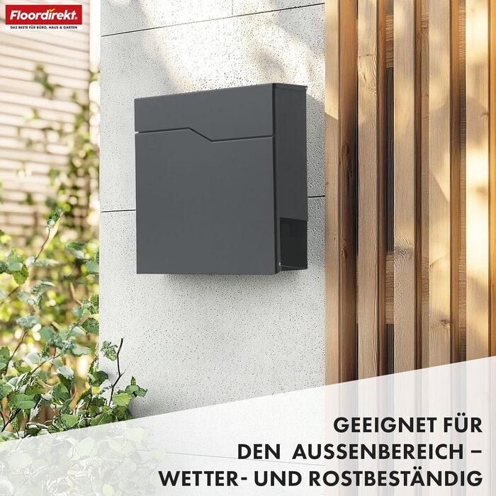 Поштовий ящик Floordirekt Jean Anthrazit сучасний з газетницею, кришкою та замком, антрацит