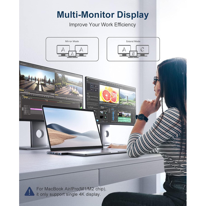 Док-станція USB C для MacBook та Windows, 3 монітори, Ethernet, 2 HDMI, VGA, PD3.0, SD/TF, 4 USB порти (UCN3317)