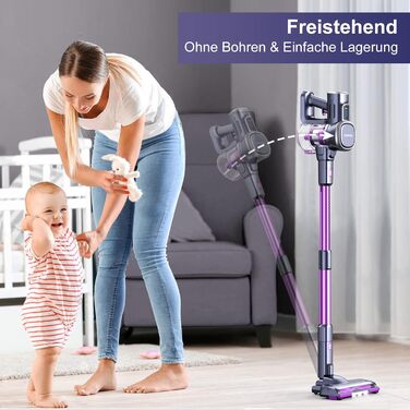 Бездротовий акумуляторний пилосос Lubluelu з потужністю всмоктування 25000Pa, час роботи до 50 хвилин, знімний акумулятор, для твердих поверхонь, шерсті тварин, килимів, фіолетовий