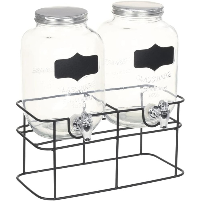 vidaXL 2X Drink Dispenser with Stand Tap Water Dispenser Dispenser Juice Dispenser Water Juice Cocktail Dispenser Mason Jar Glass Dispenser 2x4L Glass