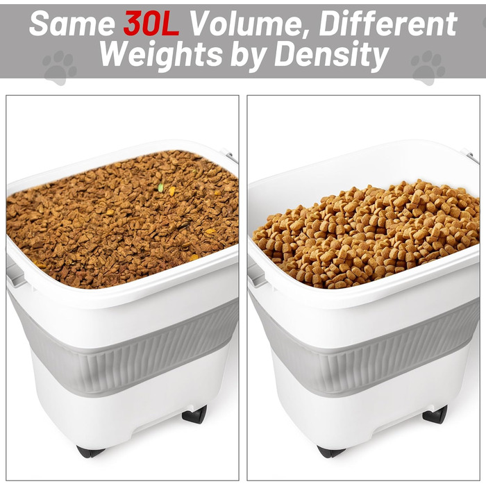 Контейнер для корму для собак MALLMALL6 – складний контейнер для тваринного корму з колесами, лопаткою та дезодоруючою коробкою, герметичний багатофункціональний 30-літровий контейнер для собак, котів, птахів