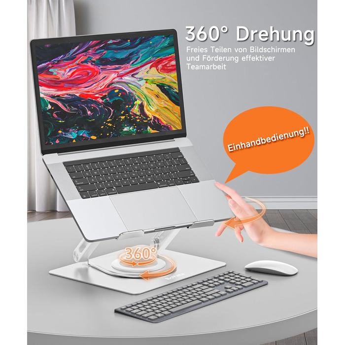Adjustable Laptop Stand for Desk - 360° Rotating Base, Ergonomic Riser for MacBook Pro/Air, HP, Dell, Lenovo (10-17 inch)