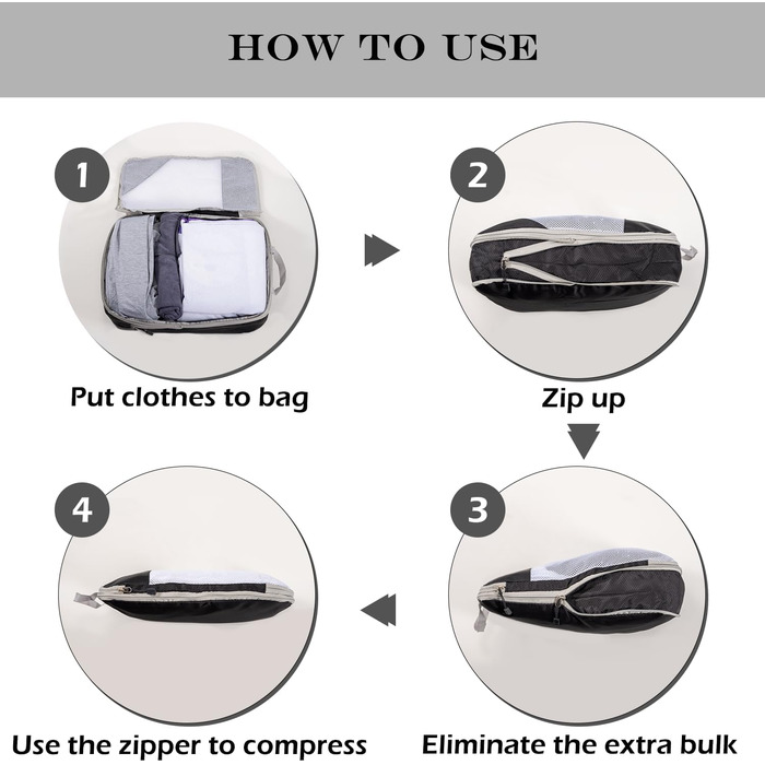 Органайзери для валізи Packing Cubes, набір 3 шт. (74 л) - Чорний