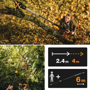 Телескопічний сучкоріз Fiskars UPX86 для свіжих гілок, антиадгезійне покриття, сталева лезо, алюмінієва ручка, 2,4–4 м, чорний/помаранчевий