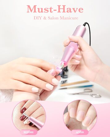 Професійний фрезер для нігтів ENGERWALL 35000 об/хв, електричний, для гелю та акрилу, бездротовий, манікюрний набір з 7 насадками та 56 шліфувальними стрічками, темно-срібний (портативний, акумуляторний, рожевий)