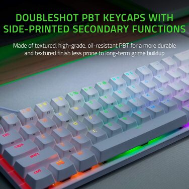 Клавіатура Razer Huntsman Mini (Red Switch) - Компактна ігрова клавіатура 60% (Lineare оптичні перемикачі, Doubleshot PBT-клавіші, знімний USB-C кабель) QWERTY US-розкладка | Mercury White Huntsman Mini Mercury Ed. QWERTY US-розкладка Red Linear Switch