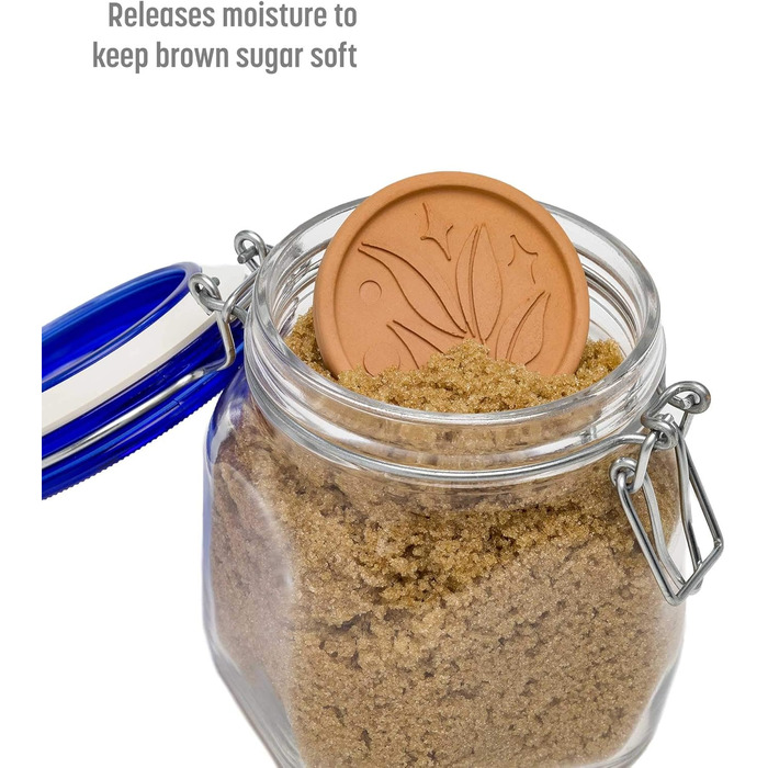 Goodful Brown Sugar Saver and Softener, Blatt-Design, reusable, terracotta disc, 2 pack, clay