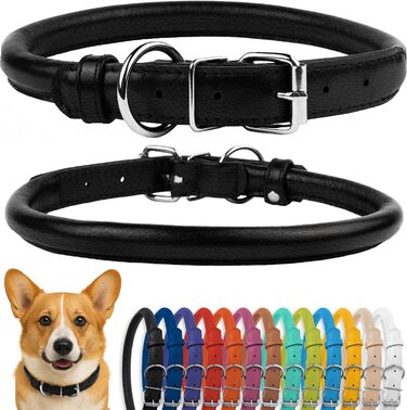 Нашийник для собак CollarDirect з м'якої шкіри, круглий, рулонований, ручної роботи, справжня шкіра, для цуценят, маленьких та великих собак, котів, чорний, рожевий, червоний, фіолетовий, синій, 35-40 см