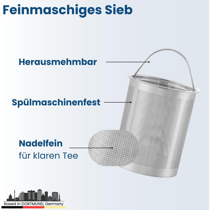 Заварник для чаю Teekanne з ситечком, 1 л, нержавіюча сталь, з функцією підігріву та пробковим підстаканником, двостінний чайник для листового чаю та трав'яних настоїв