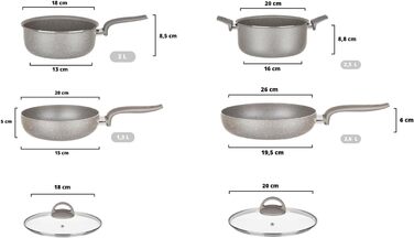 Набір каструль KASANOVA для традиційних плит, антипригарне покриття, набір посуду, здорове, швидке та рівномірне приготування їжі. Виготовлено в Італії (6 предметів)