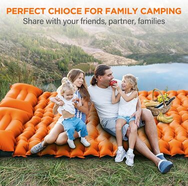 Саморозкладаючий килимок для кемпінгу Double, Ultralight Sleeping Mat, з насосом для ніг, для подорожей, туризму, намету (Помаранчевий)