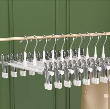 10 шт. металеві вішалки для штанів з кліпсами, 30 см, антиковзаючі, хром, для штанів, шкарпеток, спідниць, міцні, економія місця, чорні (10 шт.)