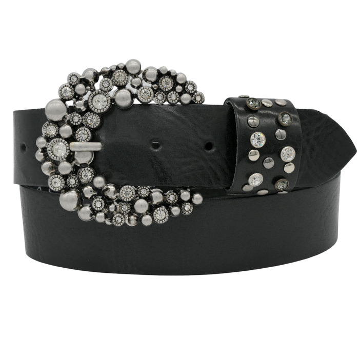 Жіночий шкіряний ремінь AnnaMatoni з розкішною стразовою пряжкою 4 см, чорний, Німеччина, 105 см