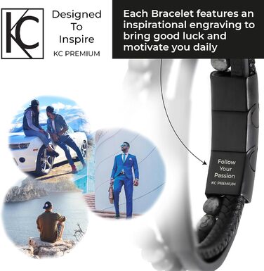 Чоловічий шкіряний браслет з тигровим оком та лавовим каменем | Ручна робота, гравірування, регульований магнітний замок | Чорний, коричневий, синій, срібний | Подарункова коробка