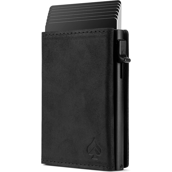 Картхолдер CARD Nine! із захистом RFID, преміум гаманець зі шкіри Crazy Horse, магнітний, з монетницею, чорний, для жінок і чоловіків