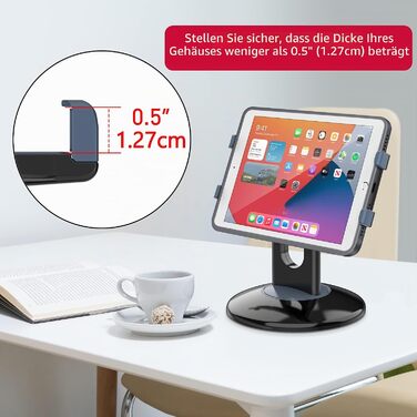 Тримач-підставка AboveTEK для планшета та iPad з двома затискачами, поворотна на 360°, для iPad Pro, Air, Mini, POS-терміналів, кухня, стіл, підходить для пристроїв від 6 до 13 дюймів (чорний)