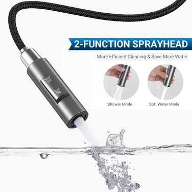 Кухонний змішувач Wasserhahn з висувною лійкою, поворотний на 360°, 2 функції, однорідний, для кухні (сірий)