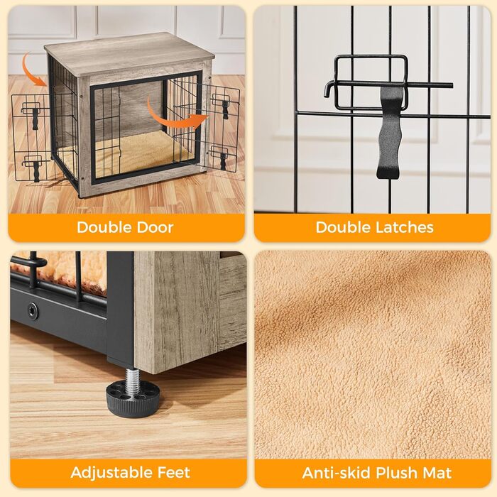 Yaheetech Modern Dog Crate Furniture with Blanket & 2 Doors - Indoor Wooden Dog House for Living Room - Grey, 69x51x61 cm