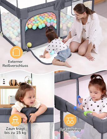 Манеж для дітей Dripex 120x180 см, сірий, з дихаючою сіткою, 300D Оксфорд, безпечний ігровий майданчик
