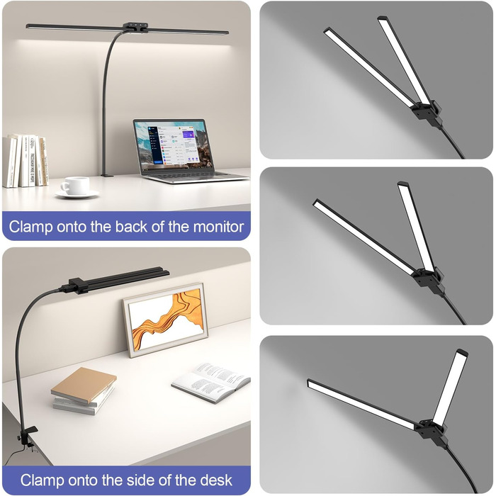 LED настільна лампа EppieBasic 24W з диммуванням, 80 см, кріпленням, захистом очей, регульованим шийним механізмом, таймером, чорного кольору