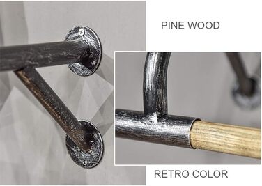 Wooden wall panel dresses a hanging rod, industrial clothes rack, clothing display rack for retail clothing - 120x29x16cm