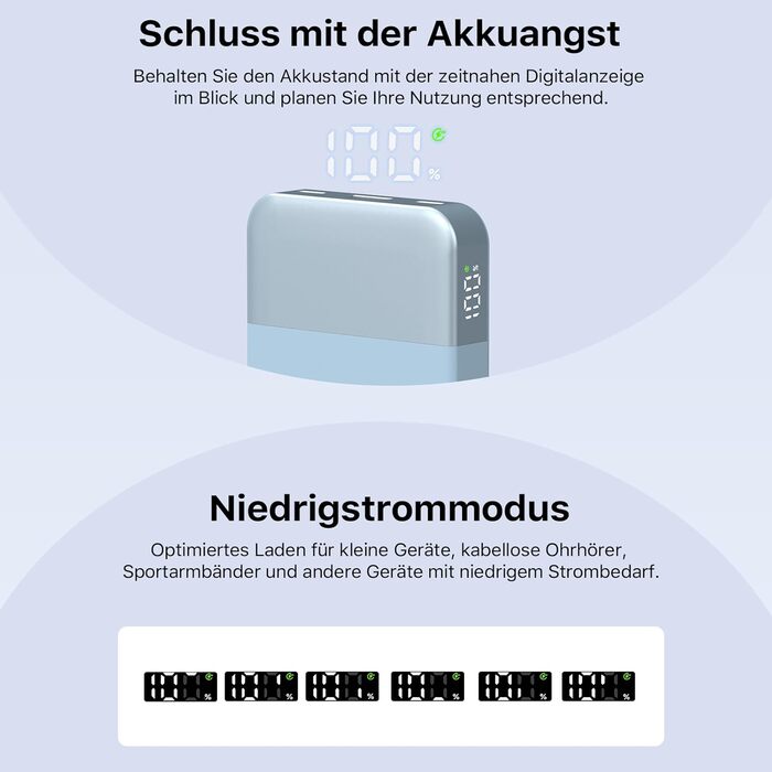 Power Bank NOBIS 35W 10000 mAh з двома USB-C та USB-A, цифровим дисплеєм (Блакитний)