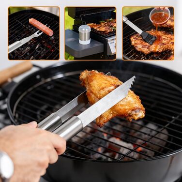 Набір грилю OUUTMEE 30шт з алюмінієвим кейсом: шампур, щипці, лопатка, ніж, пензлик для соусу. Інструменти для грилю, кемпінгу та відпочинку на природі
