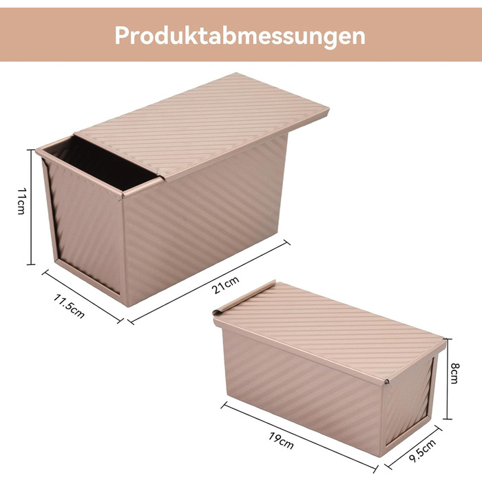 Форма для тостів OTraki 2 шт. з кришками: маленька (19x9.5x8 см) та велика (21x11.5x11 см), антипригарна форма для випічки хліба та тостів