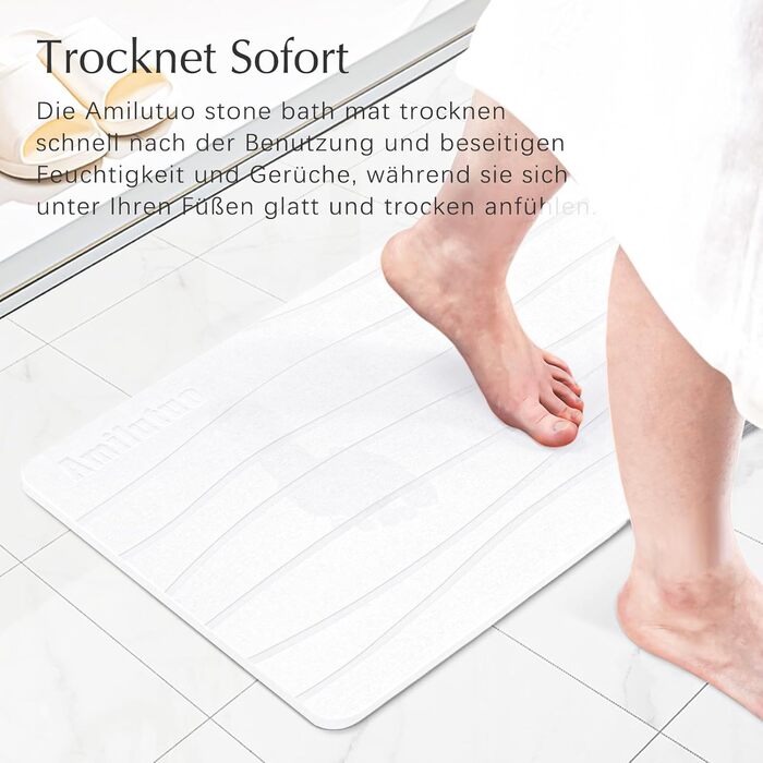 Amilutuo Badematte Stein, Diatomite Stone Bath Mat, Non-Slip Stone Bath Mat, Quick-Drying Stone Bath Mat (Gray-White C, 60 x 39 cm) Gray-White C 60 x 39 CM
