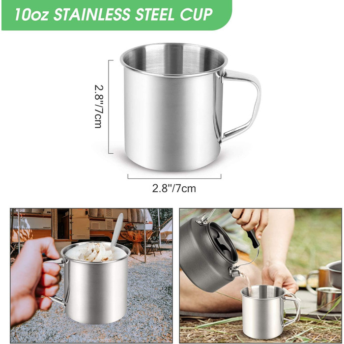 Набір посуду для кемпінгу Odoland на 2 особи: нержавіюча сталь, складний, з тарілкою та чашкою