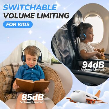 Дитячі Bluetooth навушники JoySpark з мікрофоном, 60 годин роботи, Bluetooth 5.4, Type-C, обмежувач гучності 85/94dB, складні, чорно-синій колір