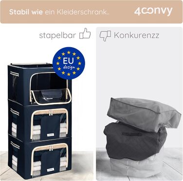 Durable Foldable Clothes Storage Box with Zipper, Metal Frame - [2024 IMPROVED MATERIAL] Duvet Storage Bag – Sturdy Clothes Storage Box (Blue, 3x66L)