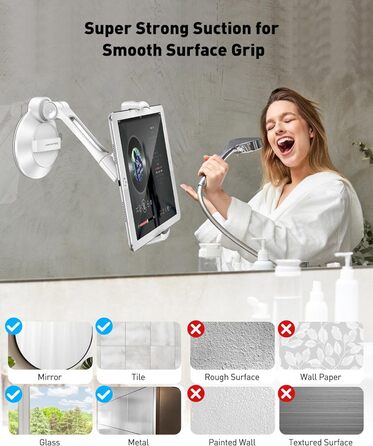 Підставка для планшету та смартфона AboveTEK з присосками, 360° обертання, для iPad/Android (4-11 дюймів), авто/дім/офіс, білий