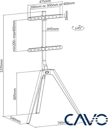 Настінне кріплення для телевізора CAVO Motion 32-70 дюймів, до 45 кг, VESA 400x400, поворотне, чорне