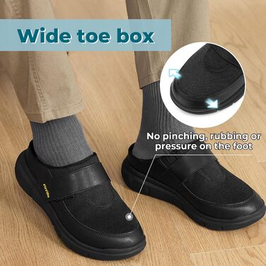 Домашні тапочки FitVille для чоловіків та людей похилого віку, широкі, з клямкою, чорні, розмір 41-50
