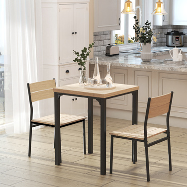 HOMCOM 3-Piece Dining Table Kitchen Table Set with Chairs Natural Wood Grain + Black with 1 Table + 2 Chairs | Aosom