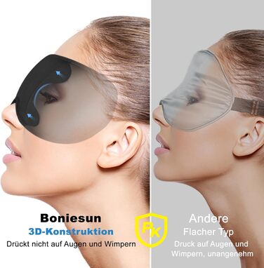 3D маска для сну Boniesun для тих, хто спить на боці, затемнювальна, ультратонкий дизайн, чорна