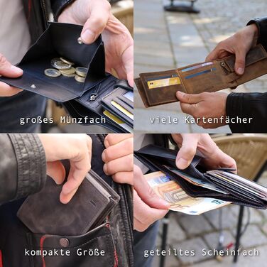 LEDEROW Wallet for Men Leather Black-Red - Crossbody Wallet including Gift Box - Men's Portofolio RFID Protection with Coin Pocket - Wallet Purse Leather Man Large (Black-Red)