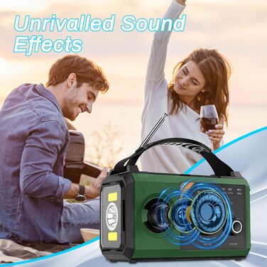 Радіо Kurbelradio на 27000mAh з Bluetooth, сонячне радіо з живленням від ручки, AM/FM, портативне, для надзвичайних ситуацій, з ліхтариком, зарядкою для мобільного телефону, для кемпінгу та активного відпочинку, чорний, зелений