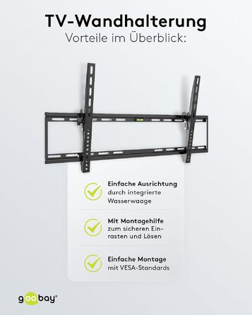 Настінний кронштейн для телевізора goobay Basic TILT XL (43–100 дюймів), нахил 10°, ультратонкий 45 мм, VESA 800x400, до 75 кг, 49743