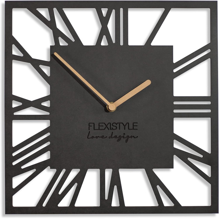 FLEXISTYLE Wall Clock No Ticking Sound Modern LOFT Piccolo Square 30cm Living Room Bathroom (Black), z219n