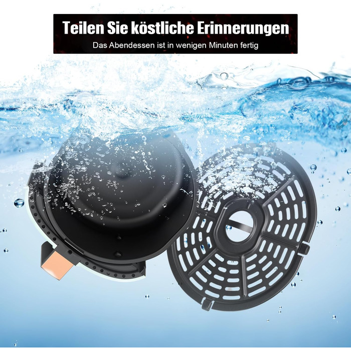 Фритюрниця без олії 6L з 8 програмами, Rapid Air, сенсорний екран, вікно, 200°C, 1200W, для миття в посудомийній машині, гриль, випічка, смаження (Біла)