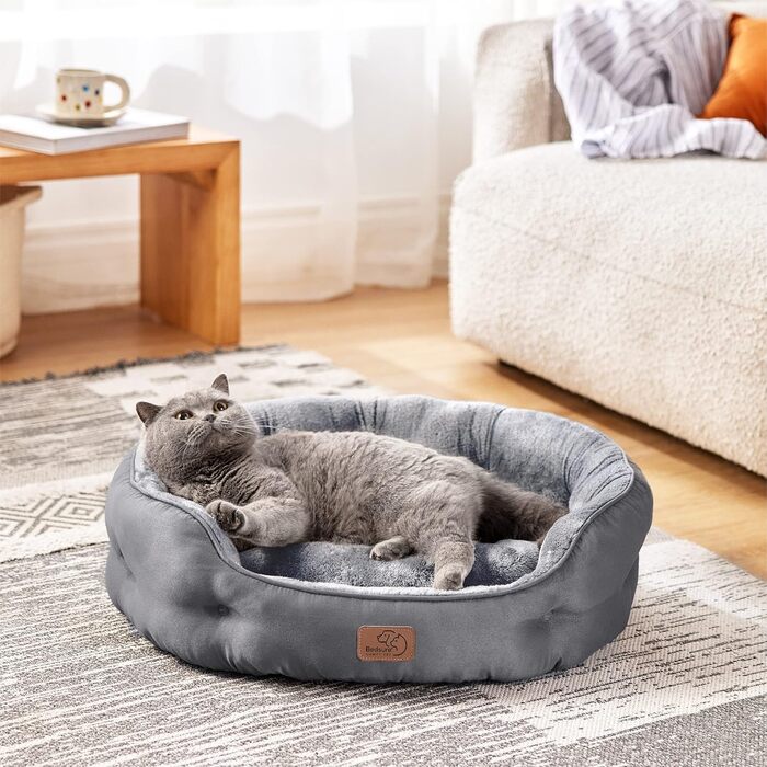 BEDSURE Cat Bed Washable - 63x53x20cm Cat Bed Grey with Reversible Inner Cushion Cat Sleeping Place for Cats or Small Dogs