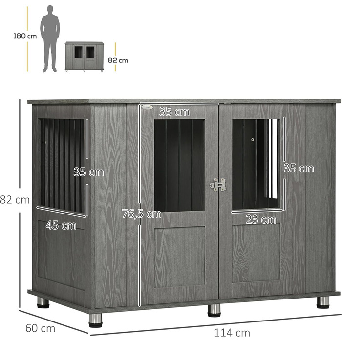 Клітка для собак PawHut - переноска для собак, хатня собача будка з замком, сірим кольором, 85 x 55 x 87 см (114 x 60 x 82 см)